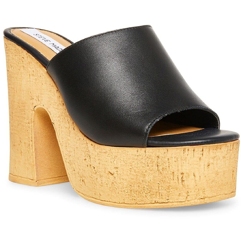 8703 Mardi Leather Cork Platform Sandals Black 11 Medium B,M